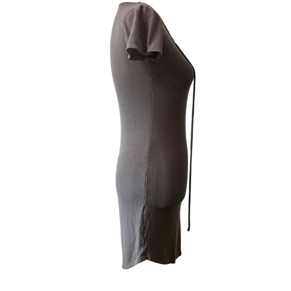 Gray Lace-Up Ribbed Short Sleeve Bodycon Mini Dress Size S Forever 21 - Picture 4 of 9